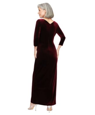 Long Velvet Surplice V-Neckline Dress