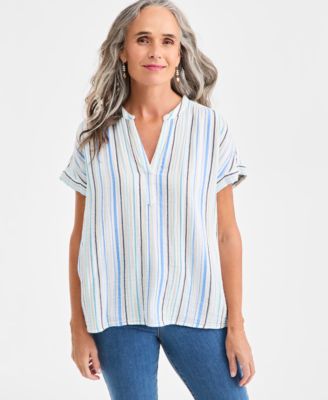 Style & Co - Women's Cotton Split-Neck Dolman-Sleeve Shirt
