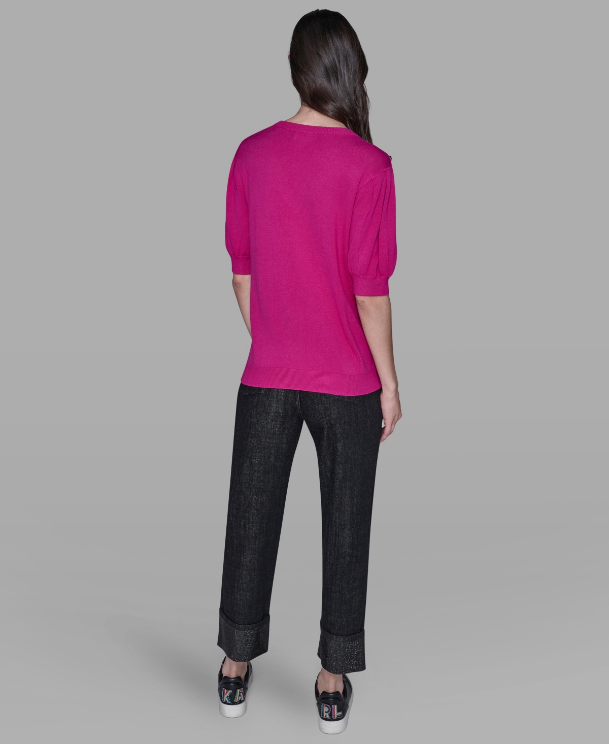 Karl Lagerfeld Women's V-neck Button Detail Sweater In Pink