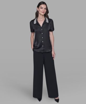 Women's Collar Embellished Short Sleeve Top