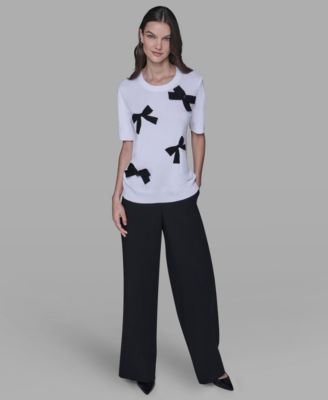 Women's Short Sleeve Bow Applique Detail Sweater