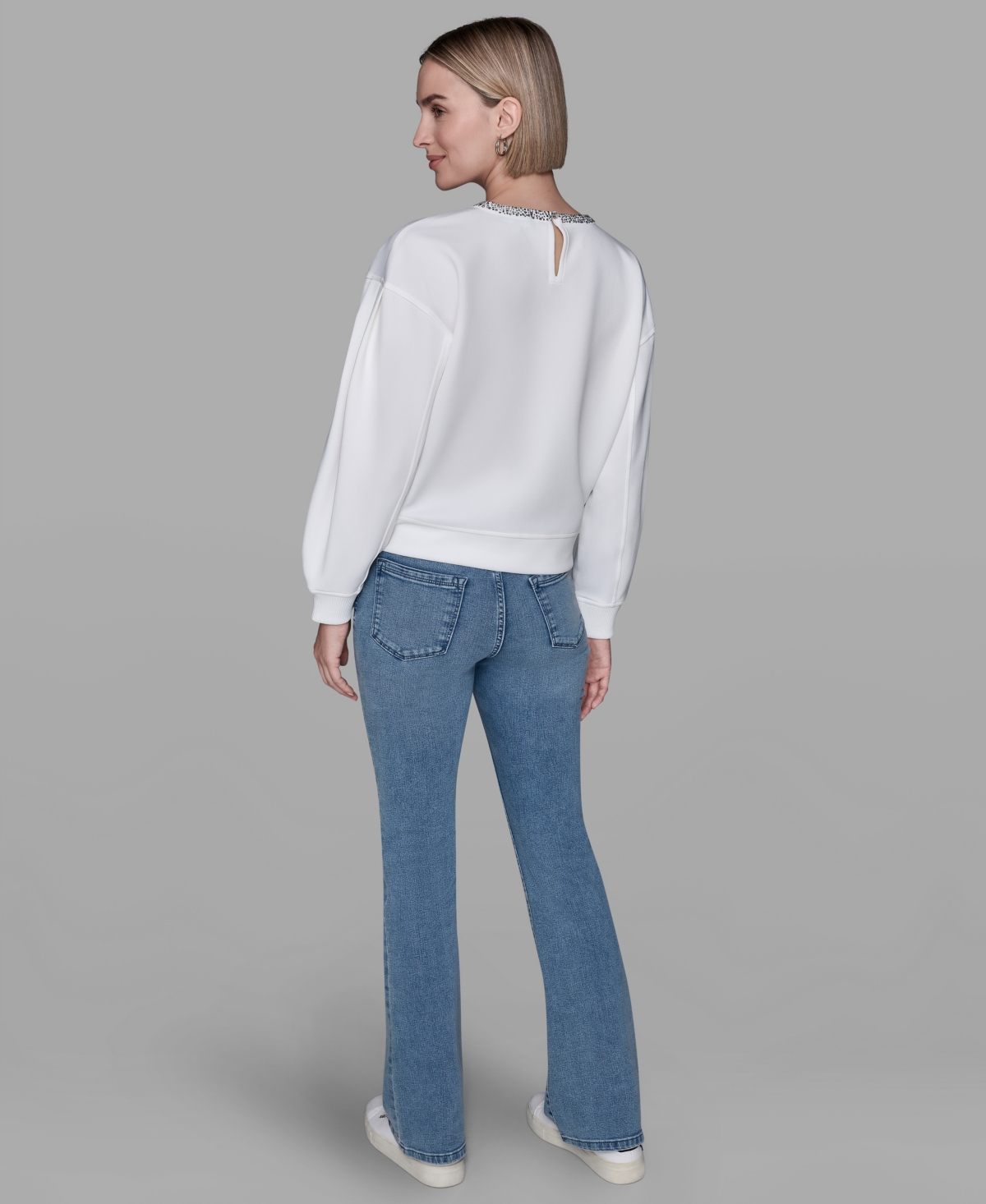 Karl Lagerfeld Paris Women's Crewneck Crystal Neck Top