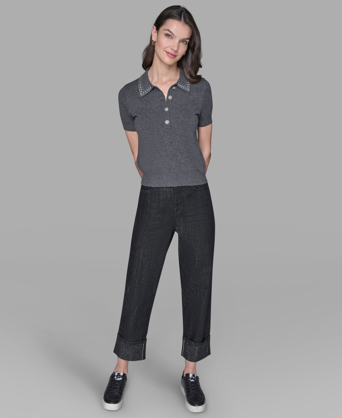 Karl Lagerfeld Paris Women's Embellished Collar Sweater