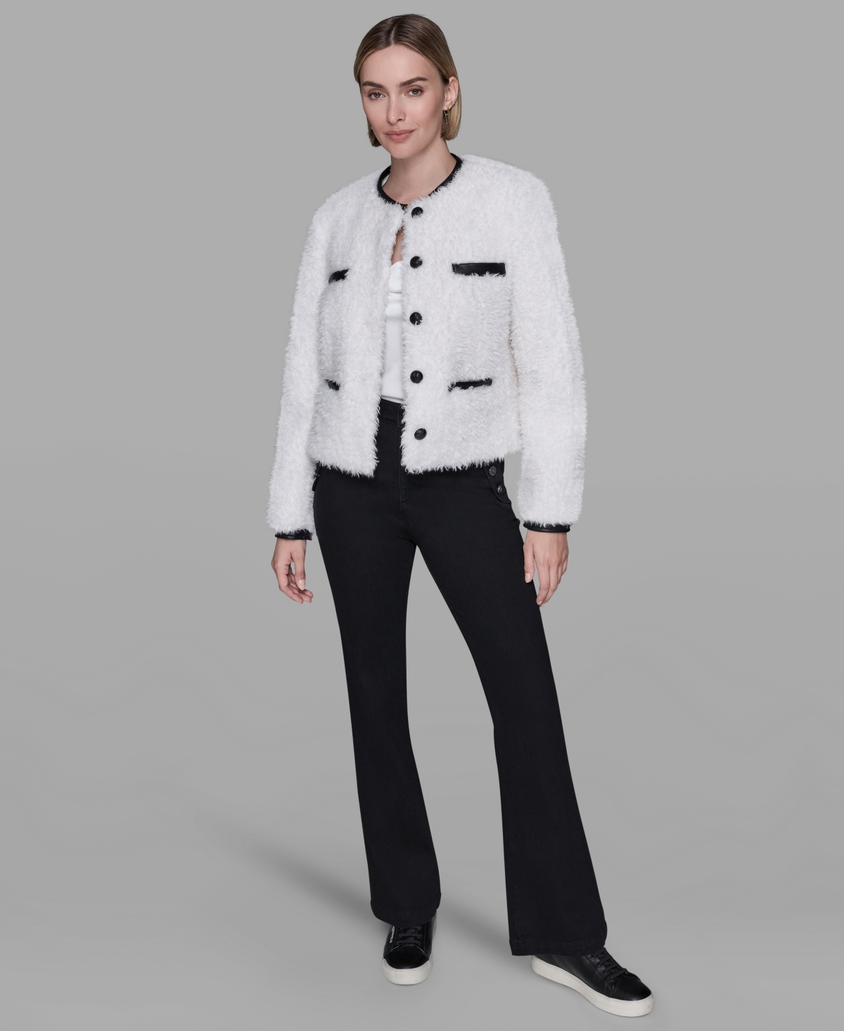 Karl Lagerfeld Paris Women's Crewneck Pocket Detail Jacket