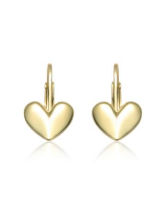 14K Gold Plated Heart Drop Leverback Earrings