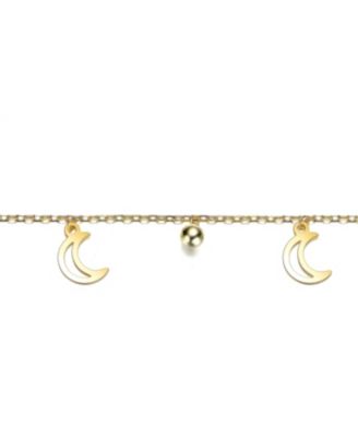 14K Gold Plated with Crescent Moon & Bead Charm Bracelet