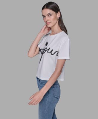 Women's Crewneck Bonjour Printed T-Shirt