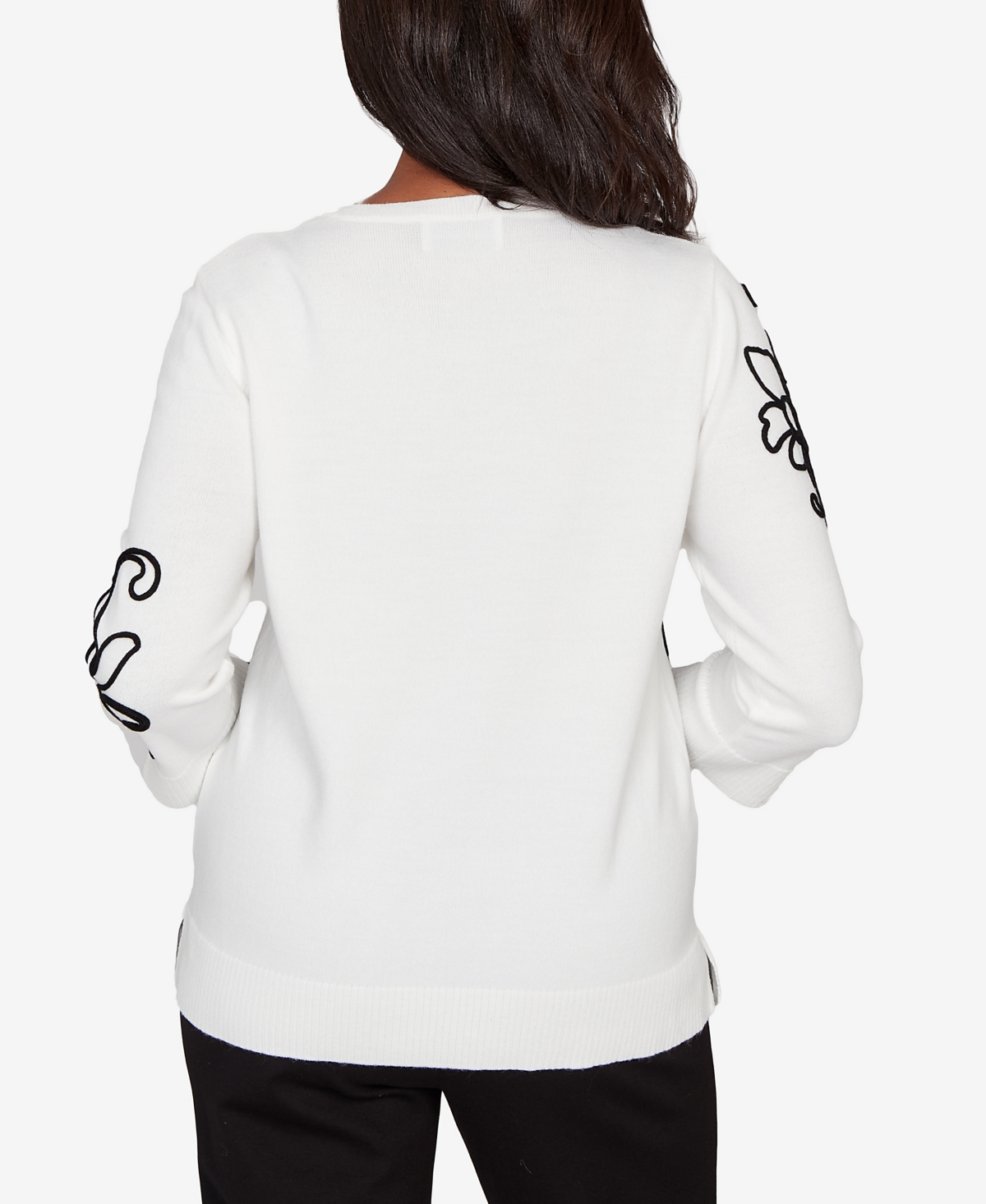 Alfred Dunner Plus Size Barcelona Floral Soutache Lightweight Sweater In White