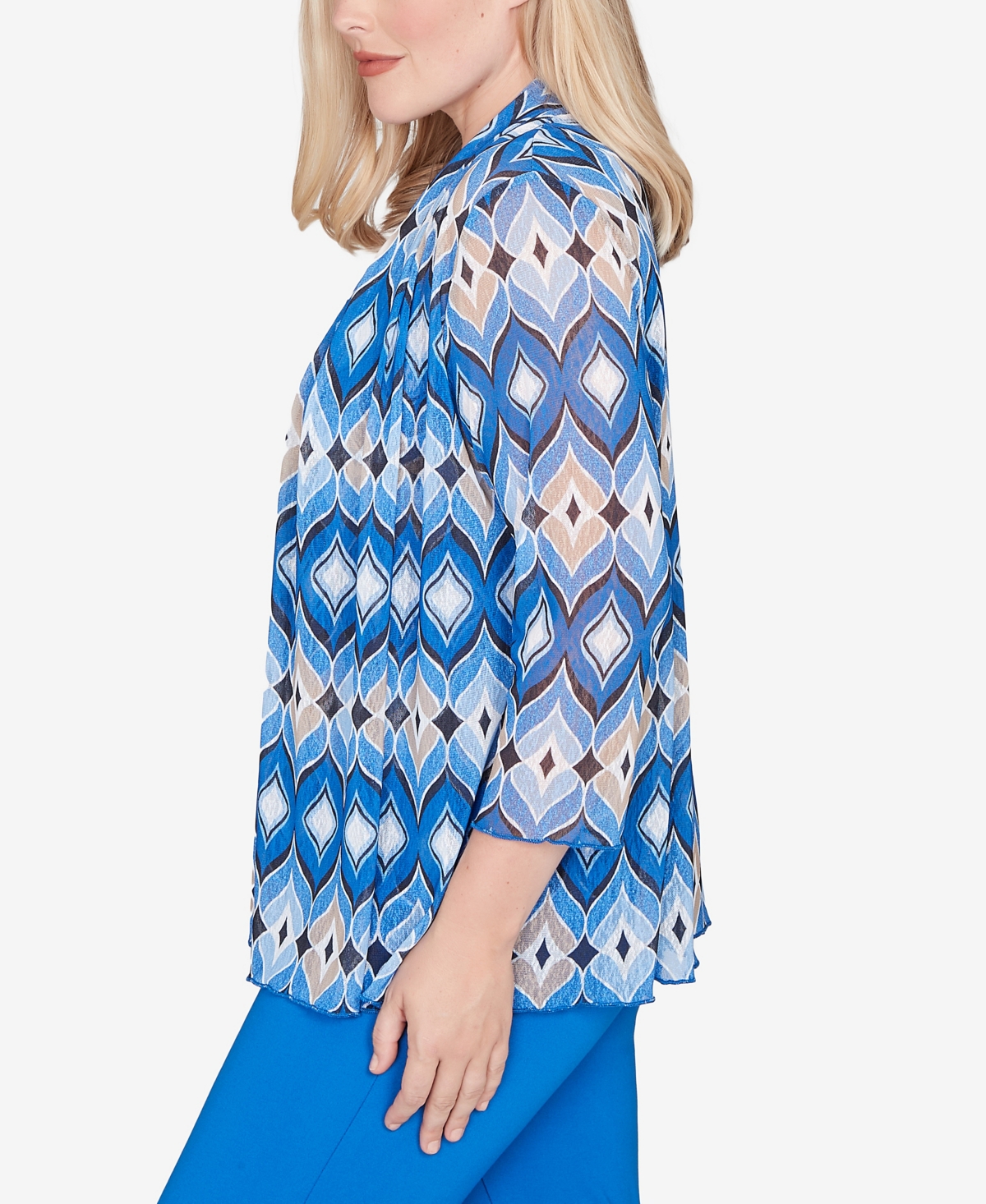 Alfred Dunner Plus Size Barcelona Geometric Mesh 2-in-1 Top With Necklace In Blue