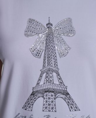 Women's Crewneck Embellished Bow Eiffel Tower T-Shirt
