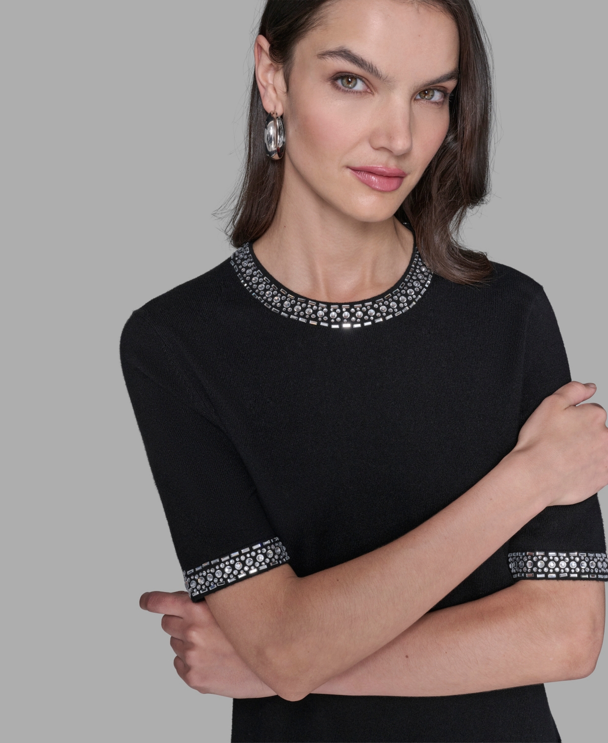 Karl Lagerfeld Women's Crewneck Embellished Shift Dress In Black