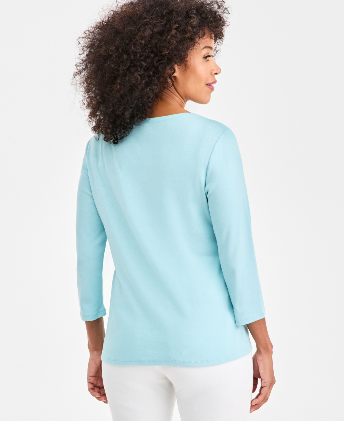 Style & Co Women's Cotton 3/4-sleeve Henley Tee, Created For Macy's In Blue