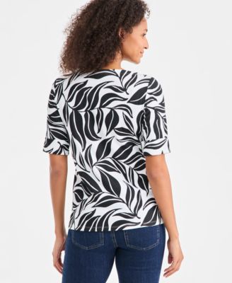 Women's Printed Boat-Neck Elbow Sleeve Top, Exclusively at Macy's