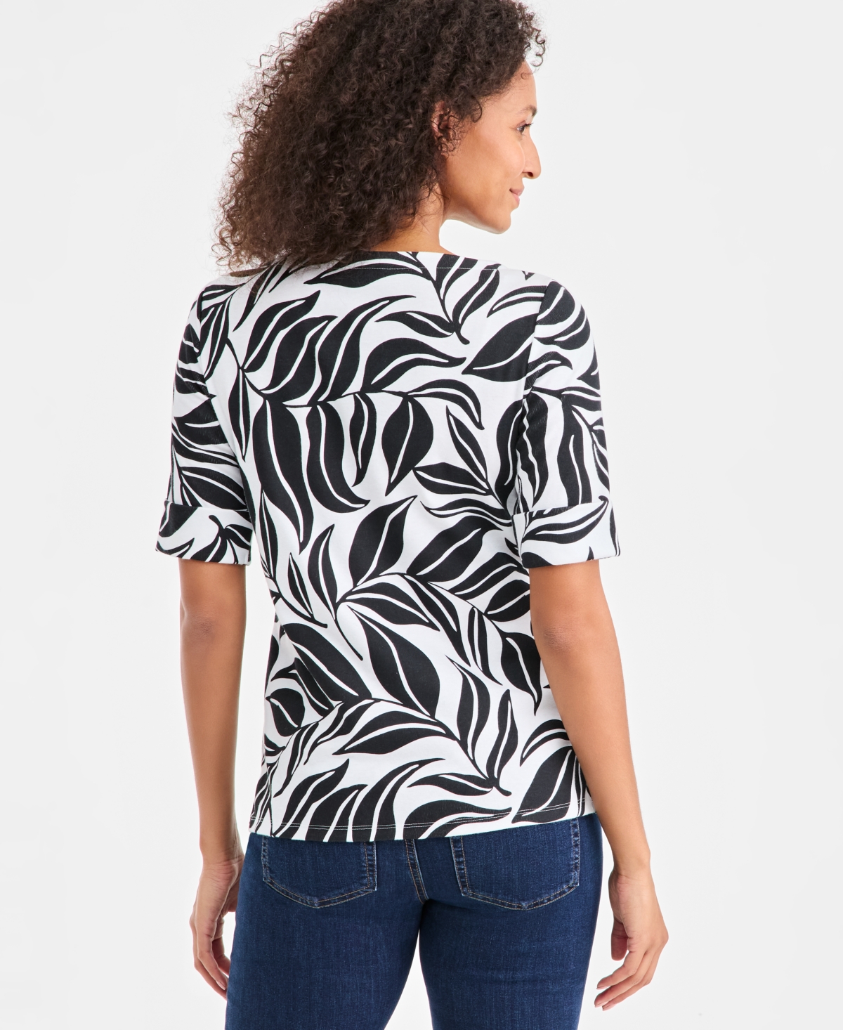 Style & Co Petite Floral Printed Boat Neck Top, Macy's Exclusive In Black
