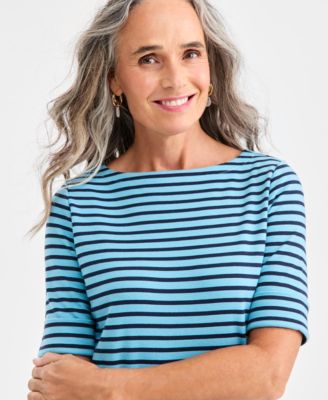Women's Printed Boat-Neck Elbow-Sleeve Top, Macy's Exclusive