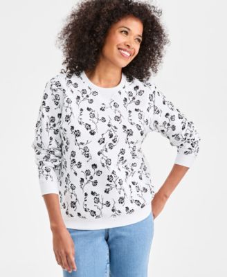 Women's Printed Fleece Crewneck Sweatshirt, Macy's Exclusive