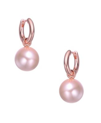 Round Colored Pearl Drop Hoop Earrings
