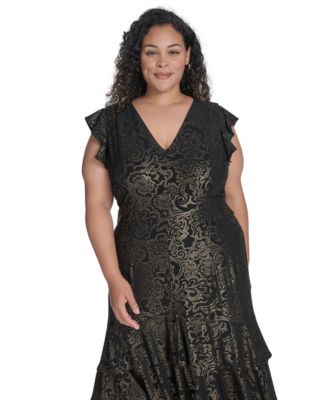 Plus Size Flutter Foil Midi Dress
