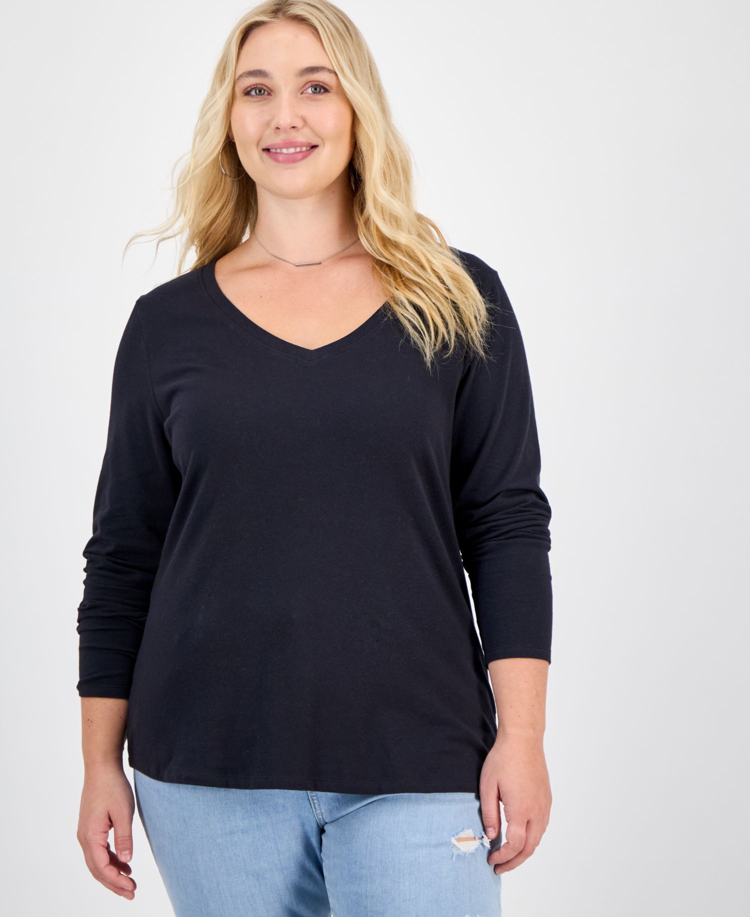 Plus Size Long Sleeve V-Neck Top