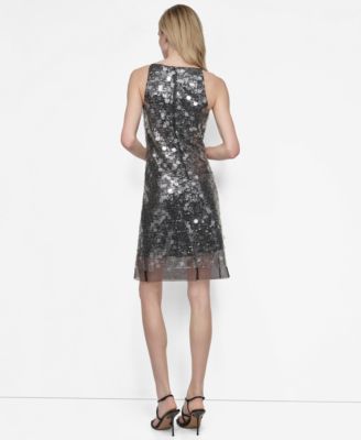 Women's Sleeveless Jewel Neck Sequin Sheath Dress