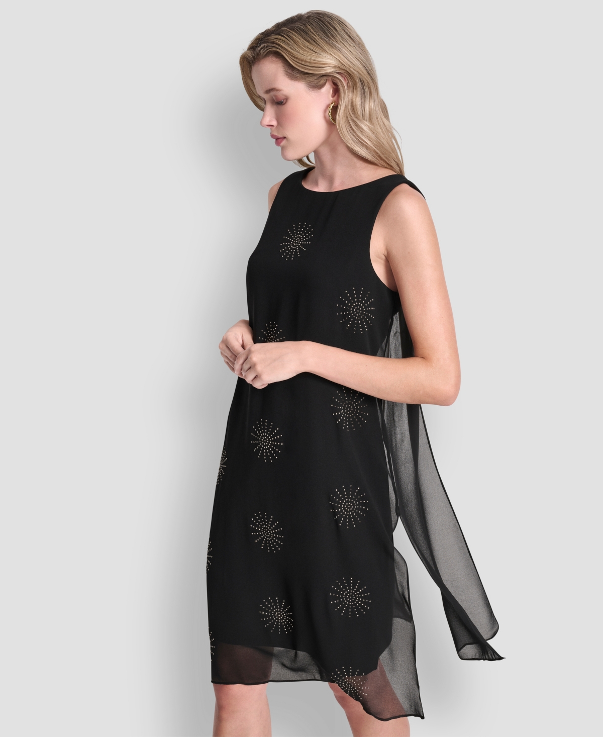 Dkny Women's Sleeveless Hotfix Overlay Dress In Black