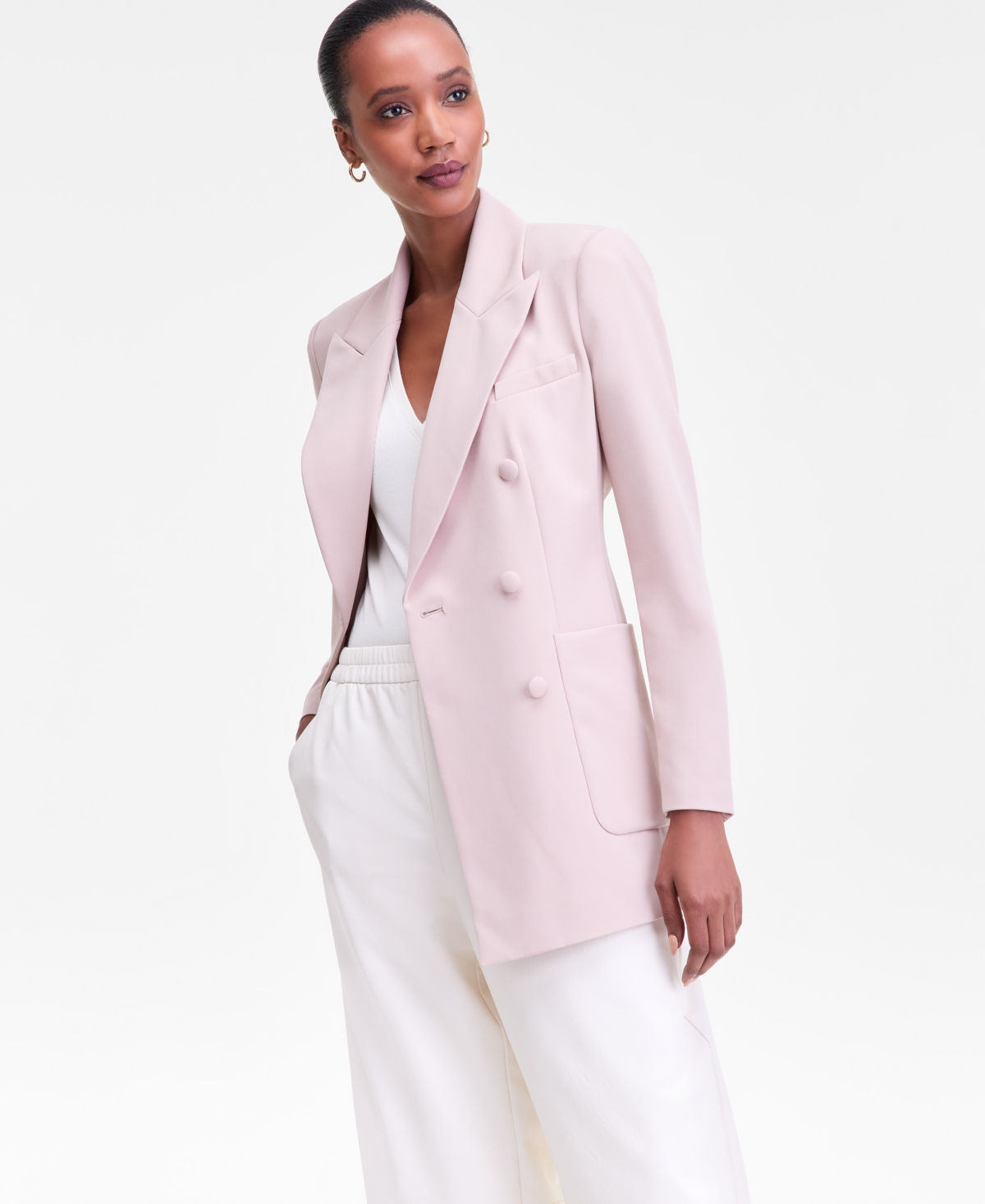 Inc International Concepts Women's Peak-lapel Double-breasted Blazer, Macy's Exclusive In Pink