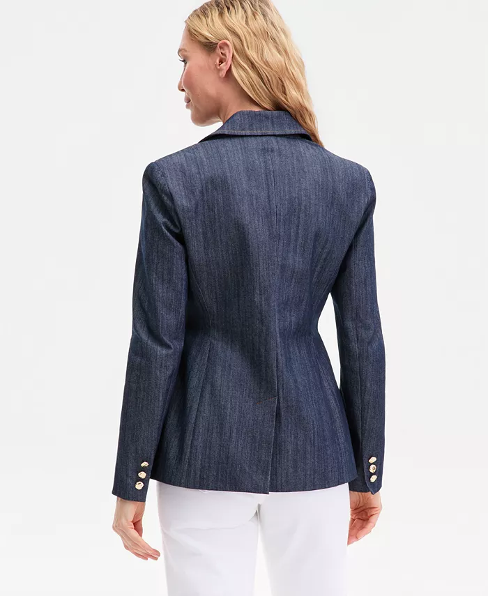 Women's Hourglass Cotton Denim Blazer - thumbnail 4