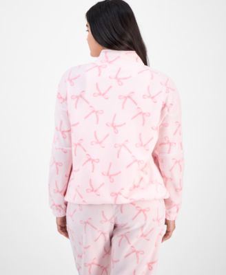 Juniors' Paris Bow-Print Quarter-Zip Fleece Top