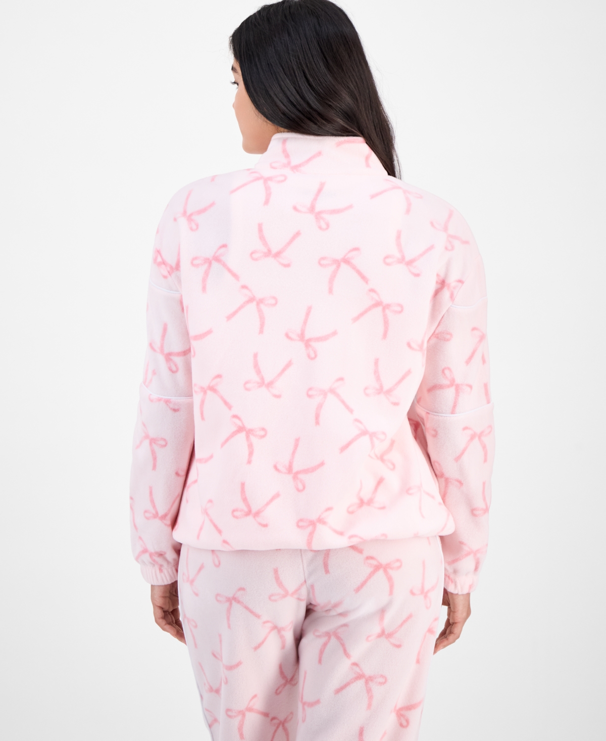 Rebellious One Juniors' Paris Bow-print Quarter-zip Fleece Top In Animal Print