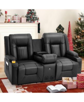 Recliner Loveseat with Console&Bluetooth Speakers, Manual RV Reclining Sofa