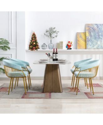 Mid Century Dining Chair, Velvet Upholstered Side Chair with Metal Legs for Makeup/Living Room (Set of 4)