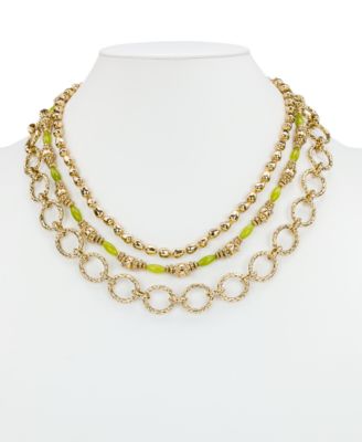 Beaded Green and Antique Gold-Tone Modern Modular Necklace