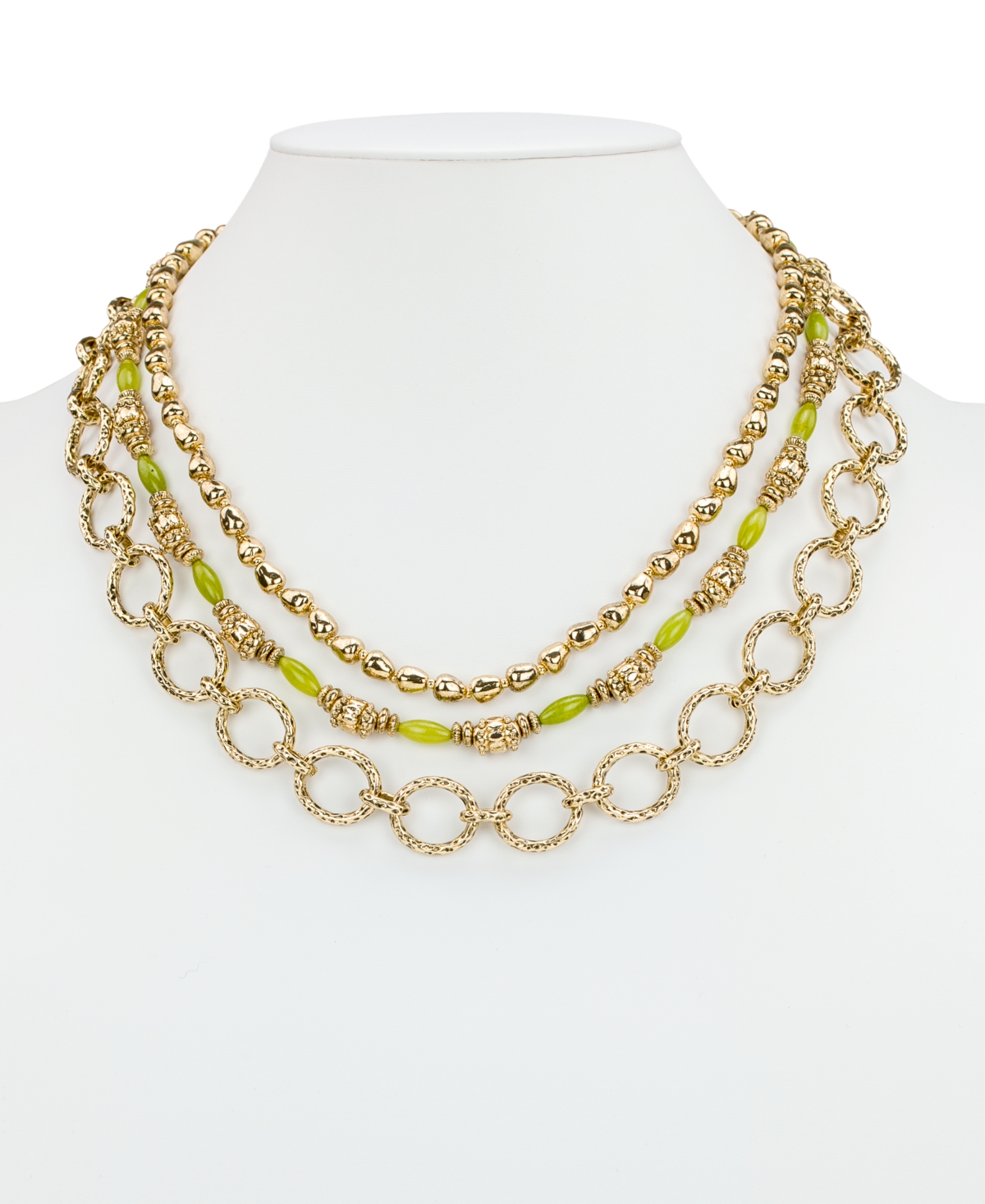 Patricia Nash Beaded Green And Antique Gold-tone Modern Modular Necklace In Gold