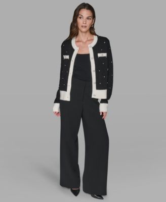 Women's Crew Neck Front-Button Cardigan Sweater