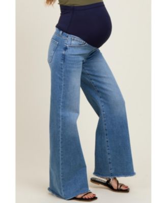 Maternity Blue Raw Hem Super Wide Leg Jeans