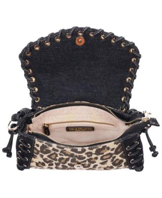Denim Leopard Eyelet Trim Flap Bag