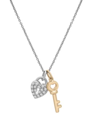 Macy's - Diamond Pendant Necklace (1/10 ct. t. w.) in Sterling Silver and Gold Over Silver
