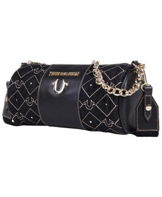 Studded Denim Zip Top Barrel Bag