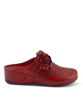 LILYBEAN Leather Perforated Clogs with Floral Applique and Open Back