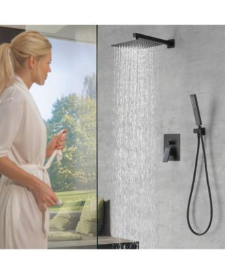 Male NPT Bathtub Shower Faucet Set, Waterfall Tub Faucet with 12-Inch Matte Black Rain Shower Head System