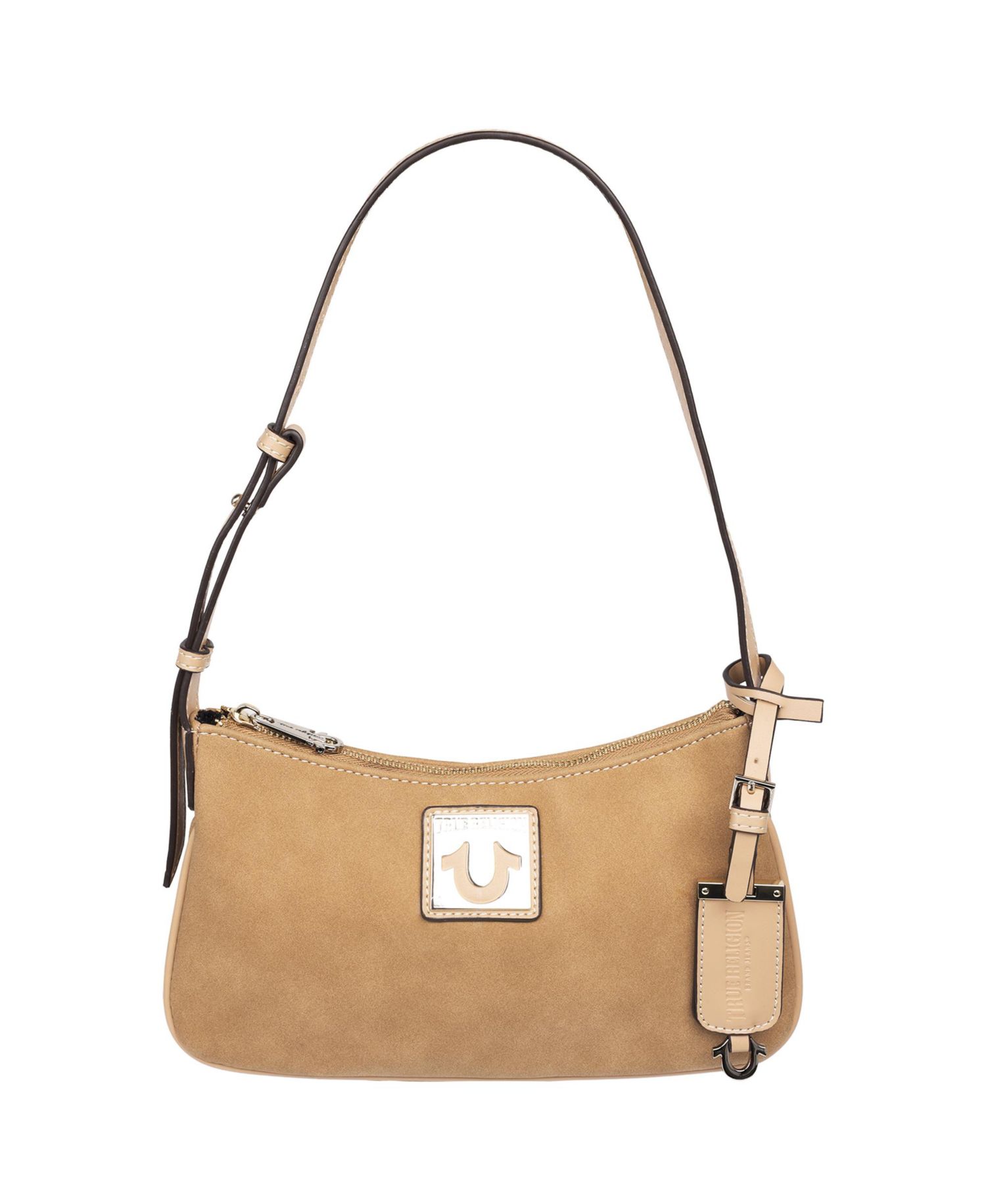 Logo Plaque Suede Shoulder Bag