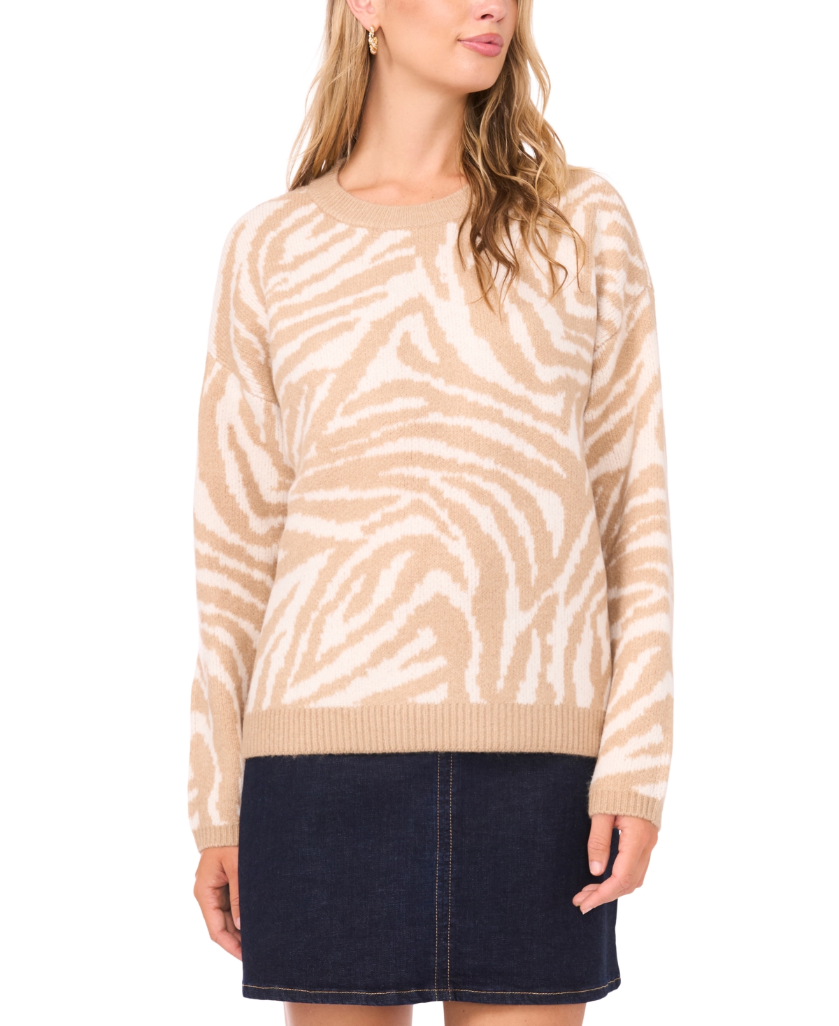 Vince Camuto Women's Zebra Jacquard Long Sleeves Sweater