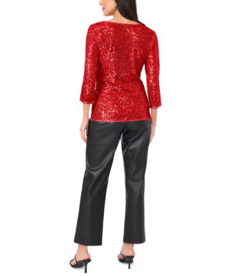 Women's Sequined Cowlneck 3/4-Sleeve Top