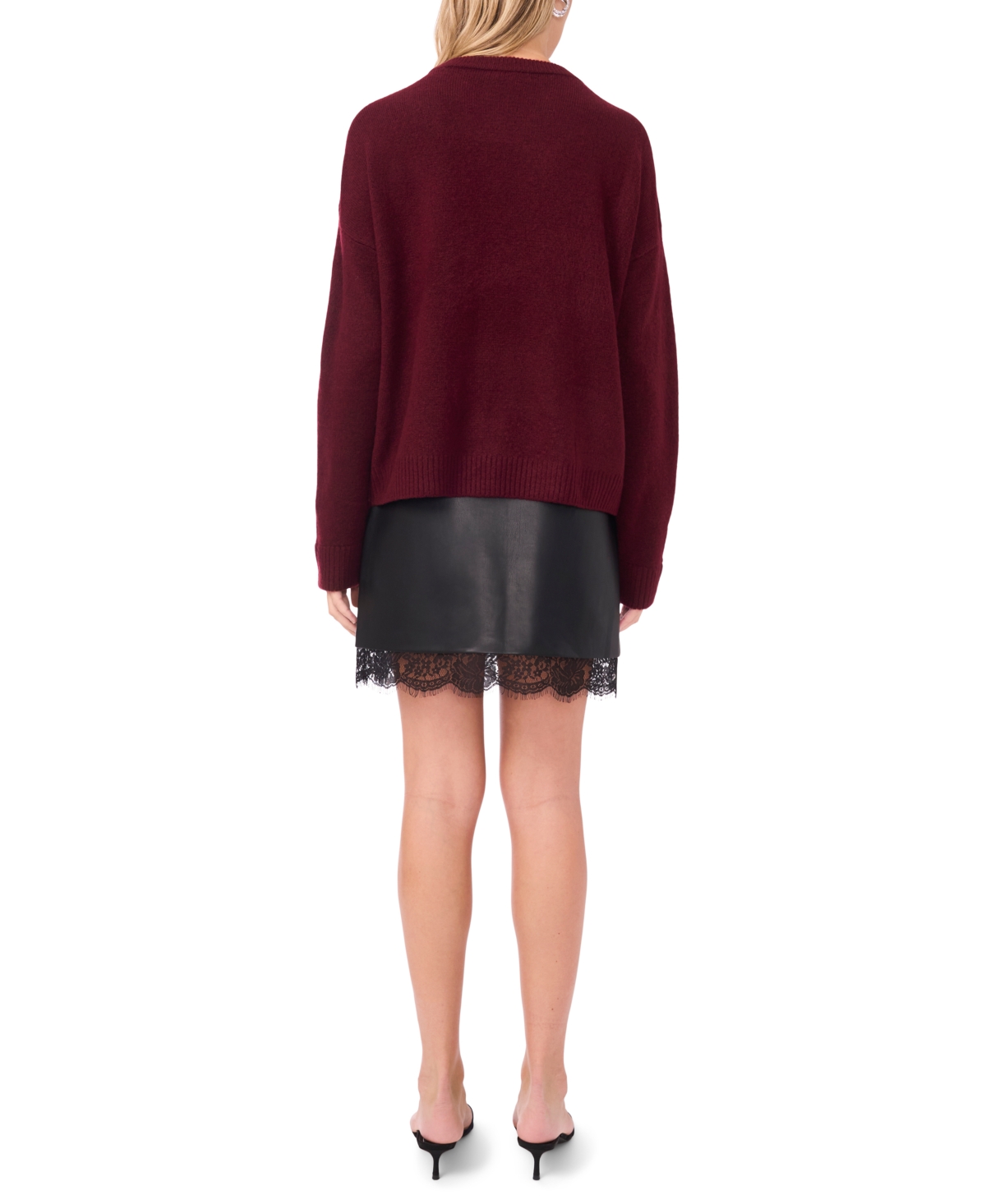 Vince Camuto Mixed Media Paillette Front Sweater In Burgundy
