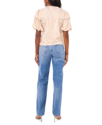 Women's Bubble Sleeve V-Neck Wrap Tie Top