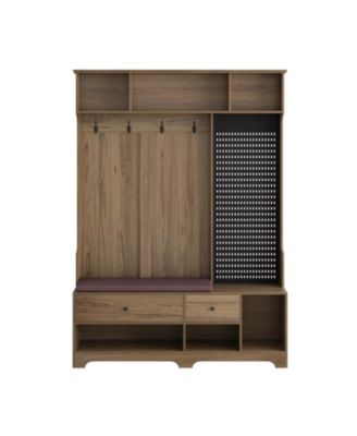 Multi-Purpose Hall Tree Bench, Coat Rack, Shelves, Pegboard 