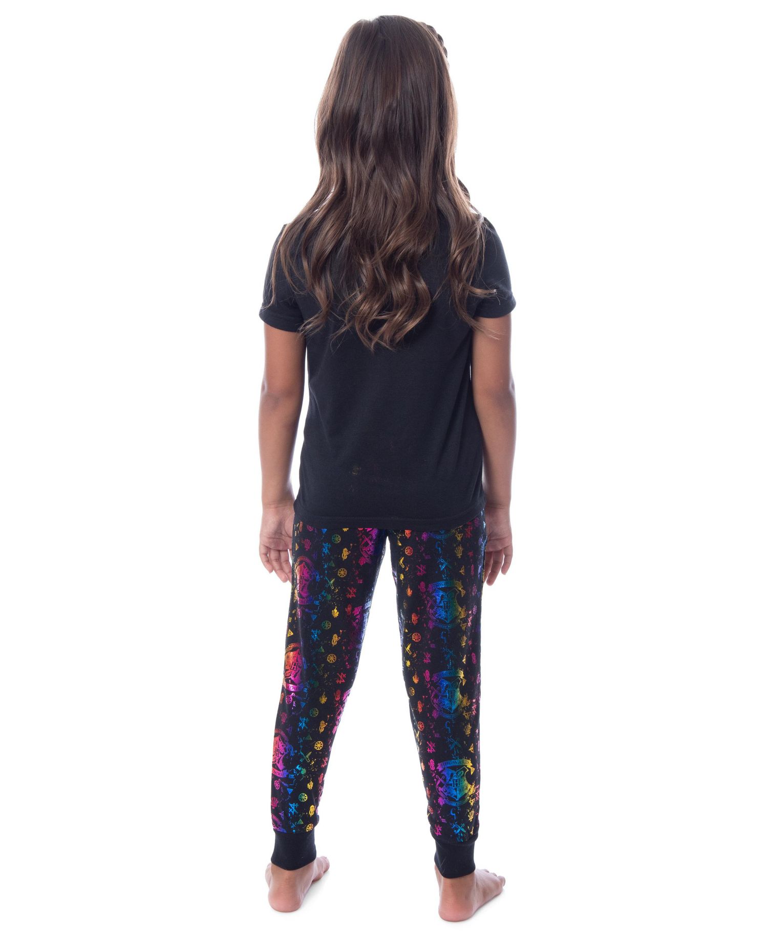 Girls' Kids Rainbow Foil Hogwarts Crest 2PC Lounge Pajama Jogger Pant Set Sleepwear