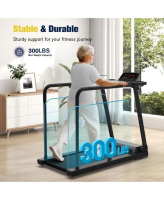 Walking Treadmill for Seniors with Long Handrails 300 lbs Capacity Recovery Fitness Exercise Machine Heart Rate Sensor for Home