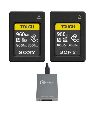 CEA-M Series TOUGH 960GB CFexpress Type-A Memory Card, 2-Pack, Bundle with USB-C CFexpress Type-A and SD UHS-II Card Reader