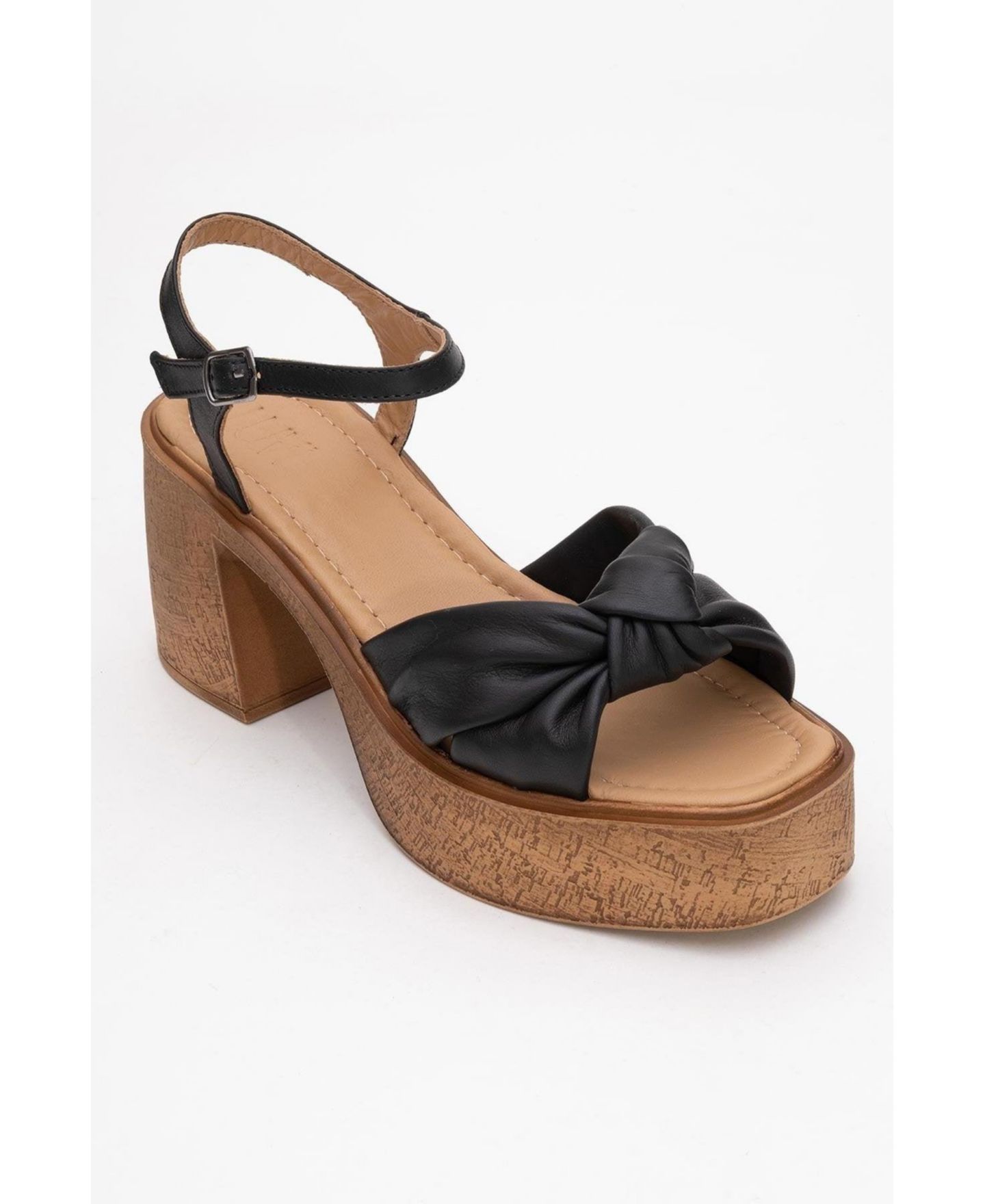 Женские сандалии Forever & Always Shoes Tily Platform Wedge Leather Sandal (Women), цвет: Чёрный кожаный — фото 1